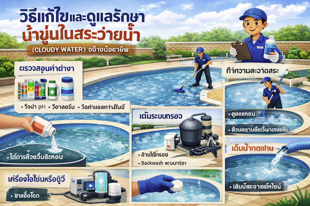 แก้ไขน้ำสระว่ายน้ำขุ่น (Cloudy Water)